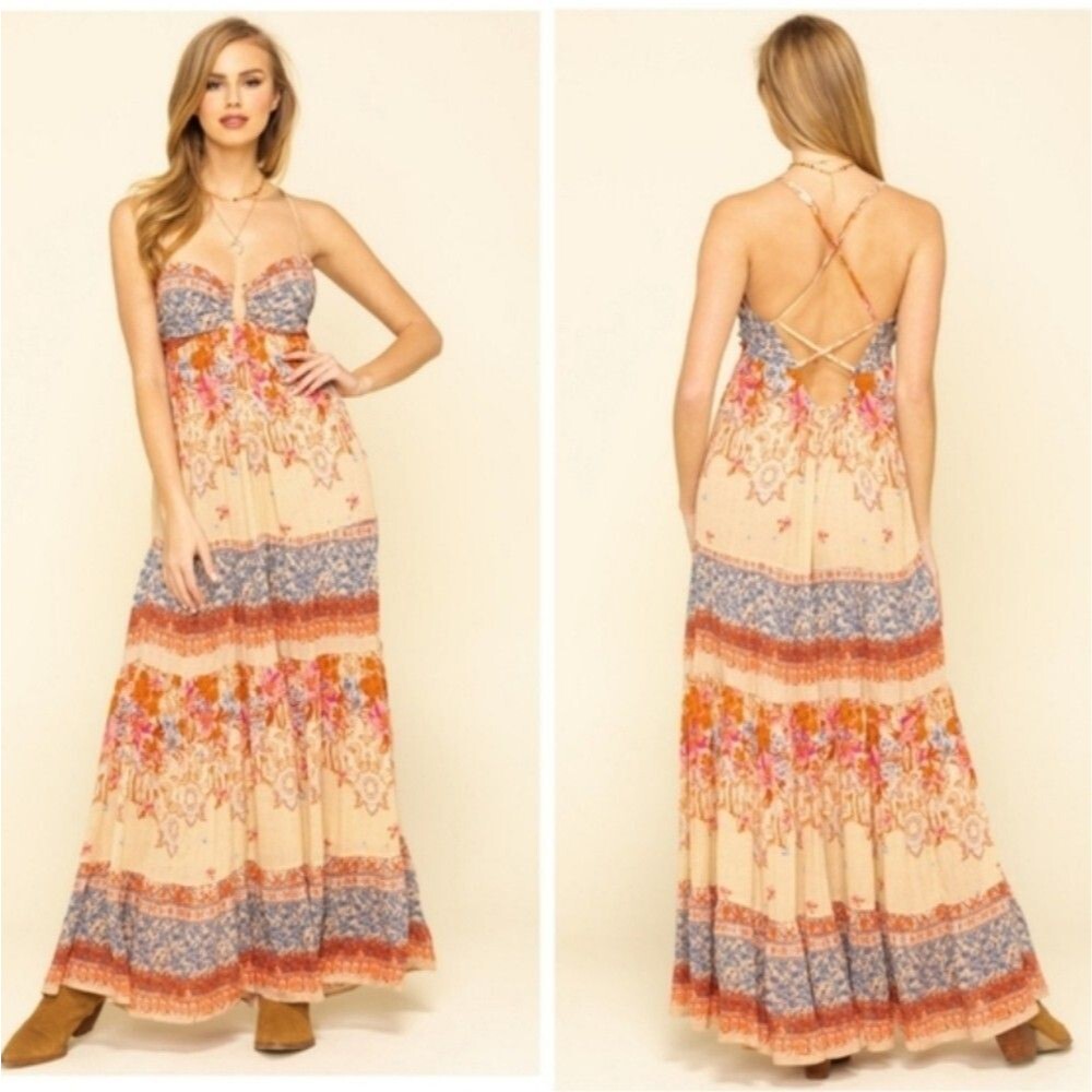 NWT Free People XS Give A Little Maxi Slip Multicolor Dress Cream Combo $128